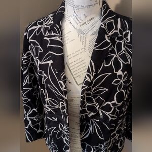 Coldwater Creek Black & White Suit Jacket Blazer Floral Fun Print 14